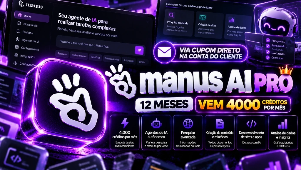 Manus AI Pro 12 Meses - Cupom Oficial