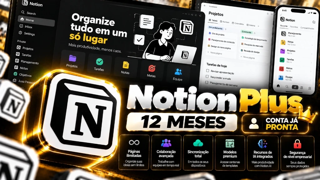 Notion Plus 12 Meses - Conta 100% Privada