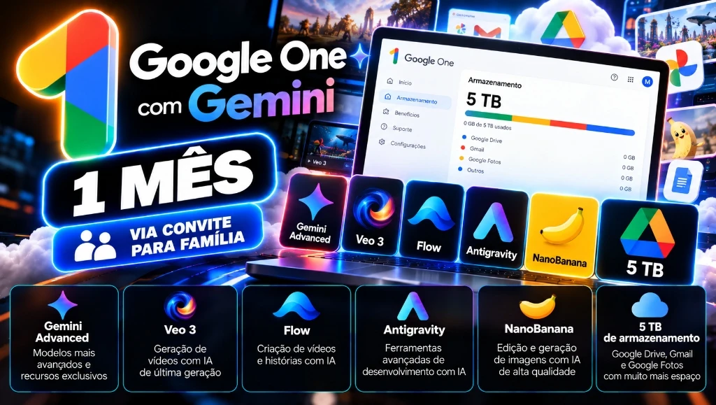 Google One AI Premium 5 TB 1 Mês - Convite Família