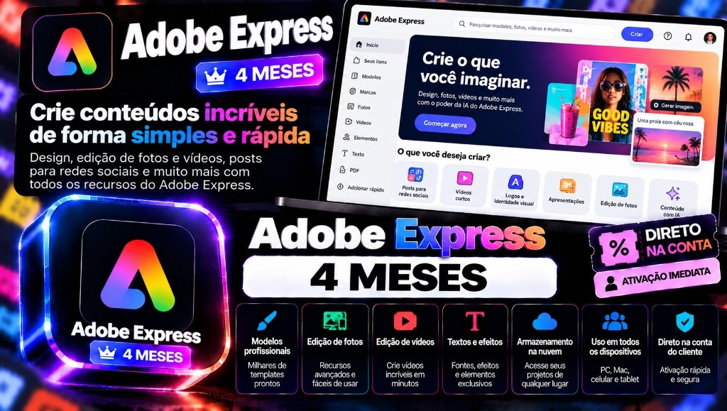 Adobe Express Premium 4 Meses - Cupom Oficial