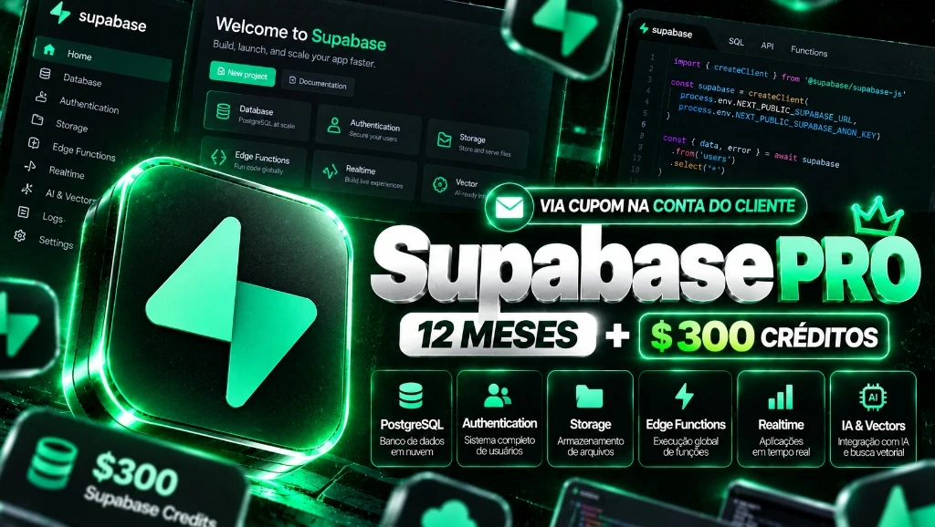 Supabase Pro 12 Meses + 300$ em Credito - Cupom Oficial